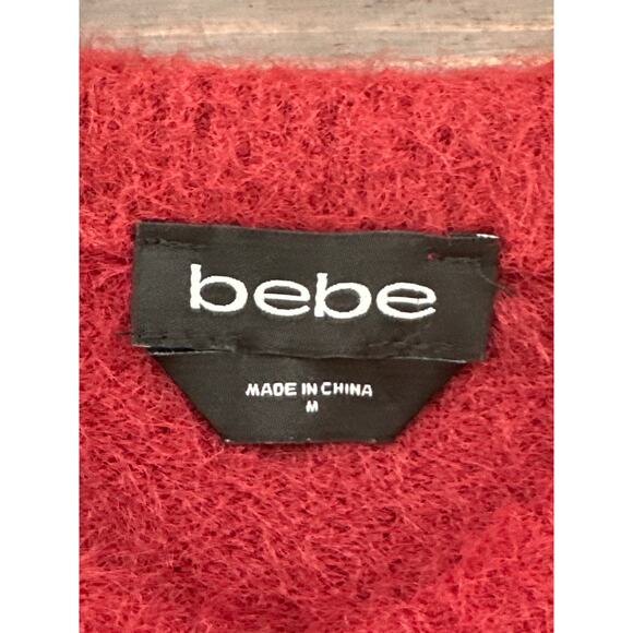 90s Y2K Bebe Fuzzy Sweater M Burgundy Rhinestone Spell-out Going Out Top - Picture 8 of 14